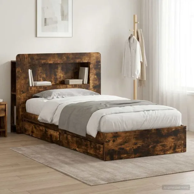 vidaXL Bedframe met opslag Gerookt eiken 75 x 190 cm Bewerkt hout Bruin