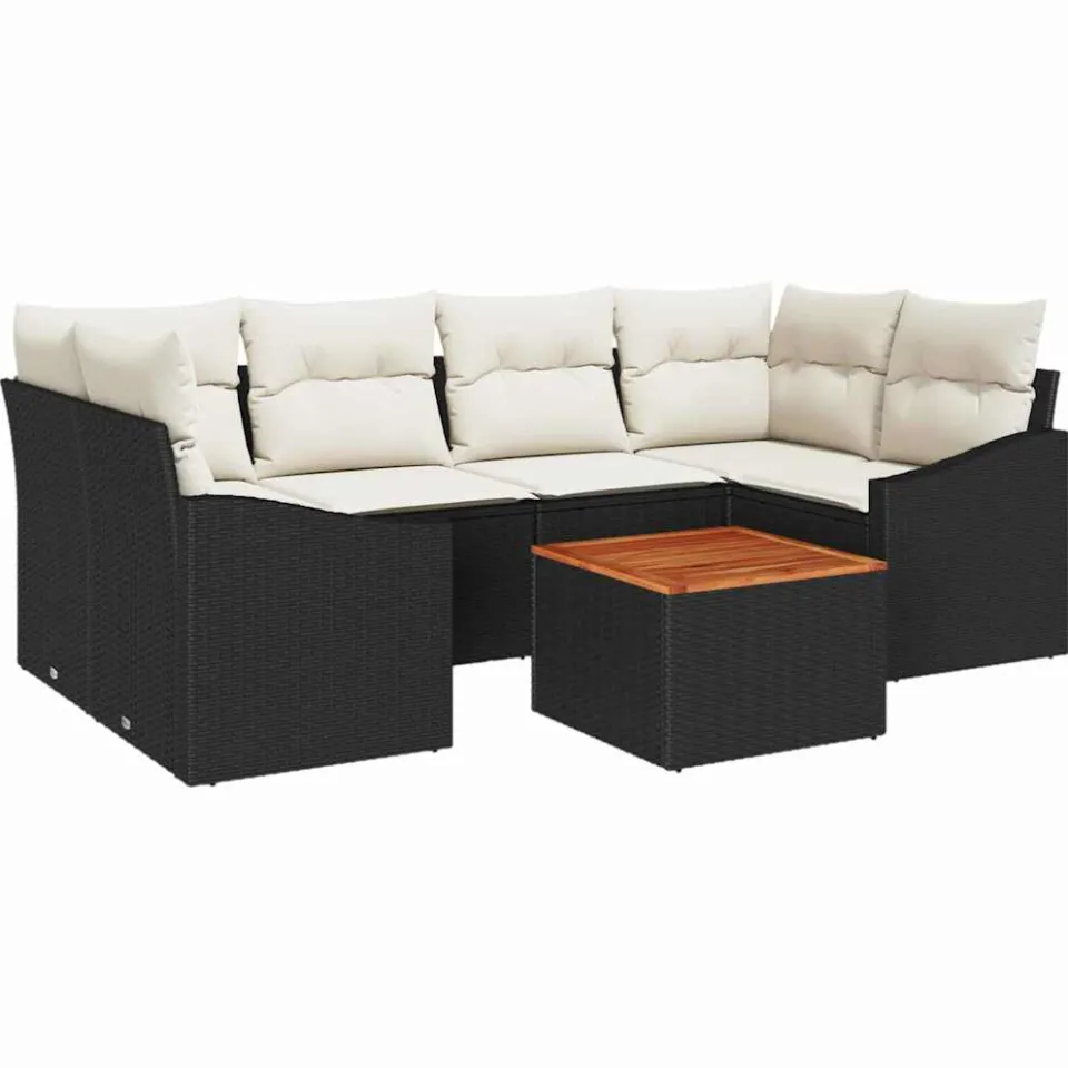 vidaXL Tuinbankenset 7 st Zwart en Crème poly rattan