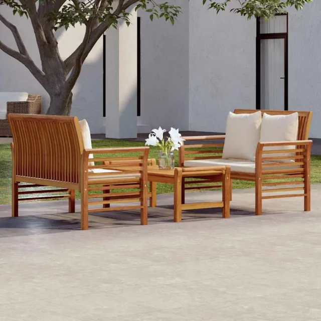 vidaXL 3-delige Loungeset met kussens massief acaciahout bruin, foto 2