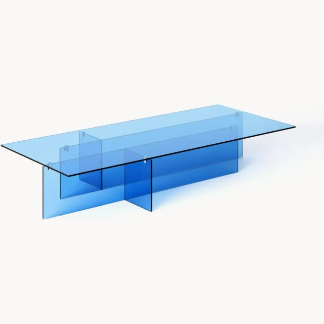 Westwing Collection Grote glazen salontafel Anouk, B 160 cm Transparant, Blauw