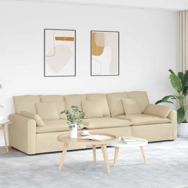 vidaXL Modulaire bank met kussens crèmekleurig