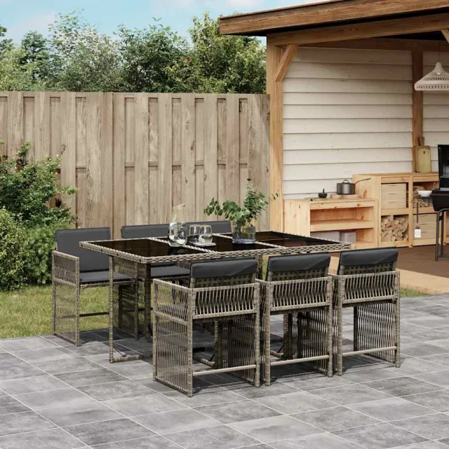 vidaXL 7-delige Tuinset met kussens poly rattan grijs, foto 2