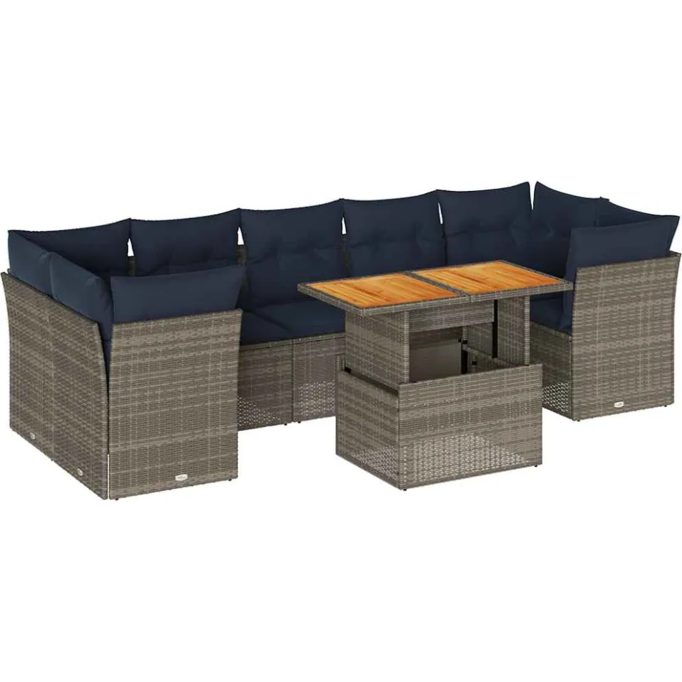 vidaXL 8-delige Loungeset met kussens poly rattan grijs, foto 3