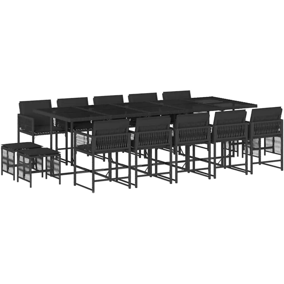 vidaXL 15-delige Tuinset met kussens poly rattan zwart, foto 3