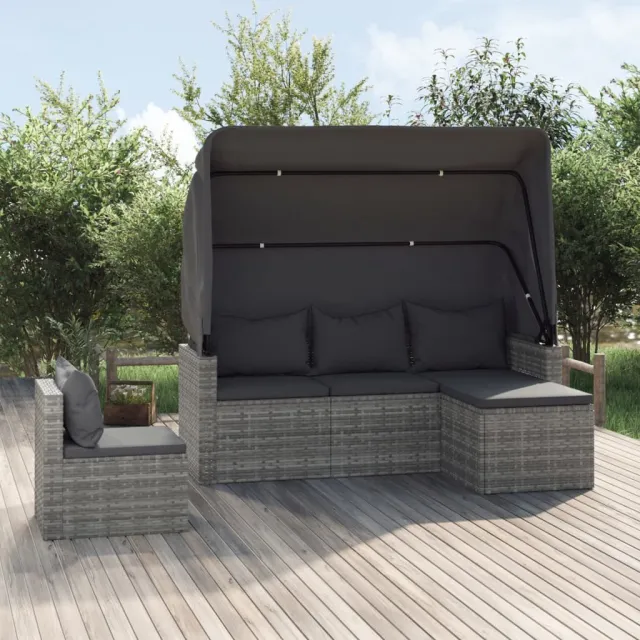 vidaXL 4-delige Loungeset met kussens poly rattan grijs, foto 2