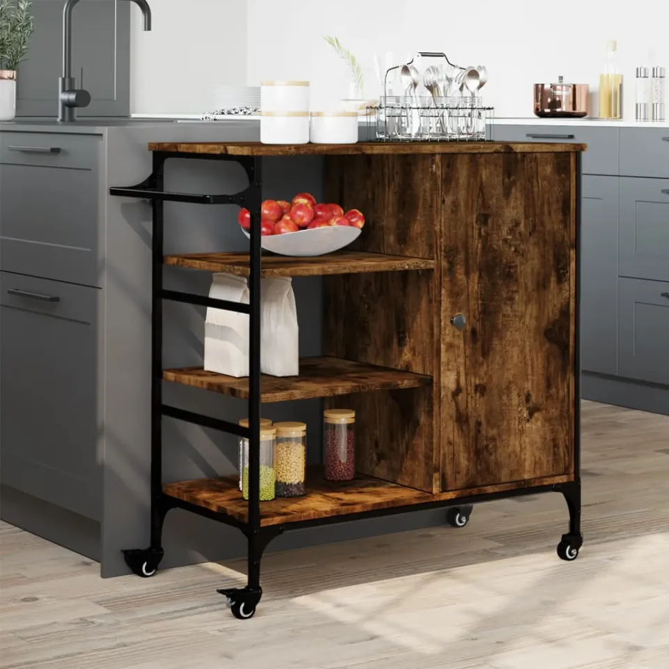 vidaXL Keukentrolley 87,5x38,5x84,5 cm bewerkt hout gerookt eikenkleur, foto 2