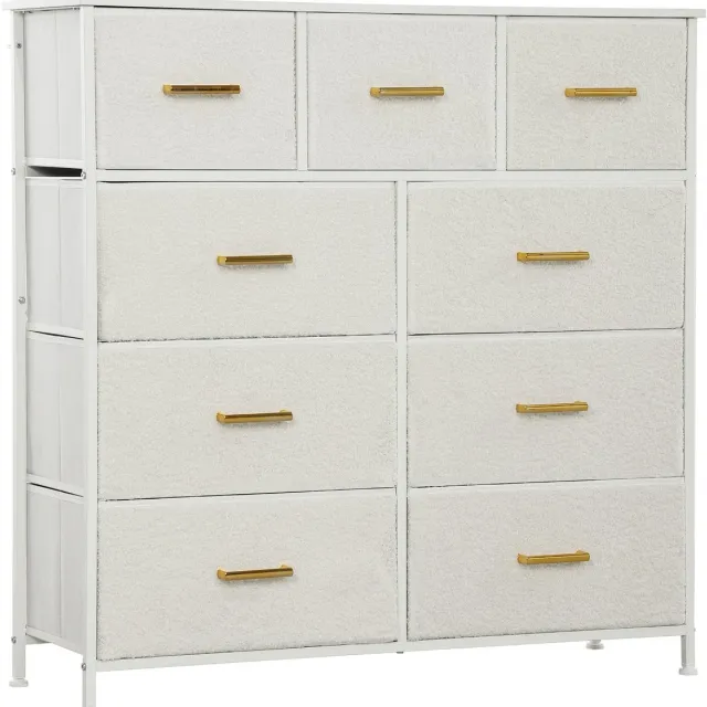 Homcom Ladekast met 9 laden - Commode sherpa stof - Opbergkast - Crèmewit Cremeweiß