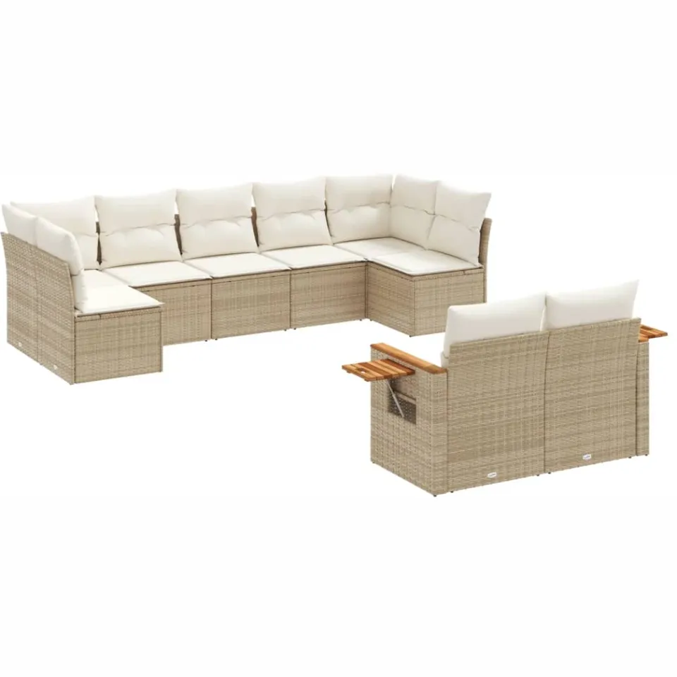 vidaXL 9-delige Loungeset met kussens poly rattan beige, foto 3