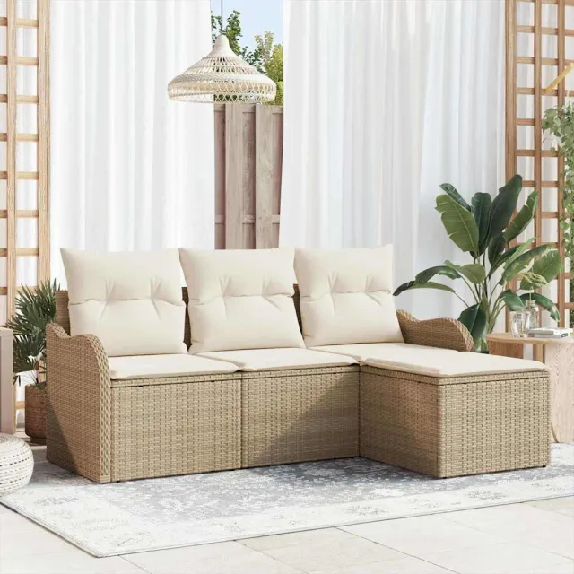 vidaXL Tuin Sofa Set Beige poly rattan, foto 2