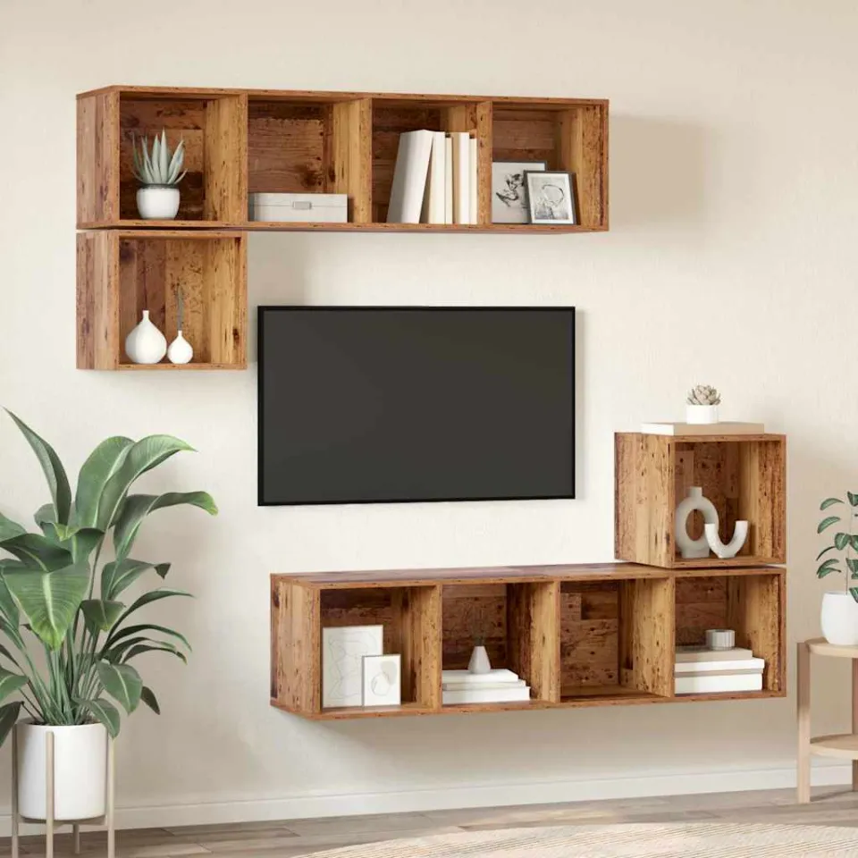 vidaXL Tv-meubelset 4 st 37 x 37 x 142,5 cm Oud Hout bruin, foto 4