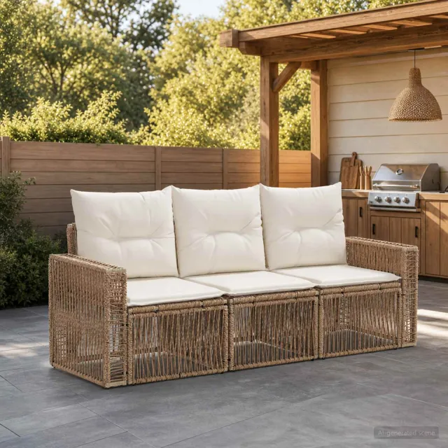 vidaXL Tuinbankenset 3 st 3-zits Beige en Crème Wit poly rattan