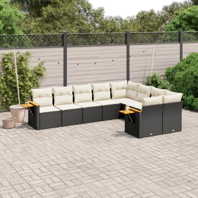 vidaXL 9-delige Loungeset met kussens poly rattan zwart, foto 2