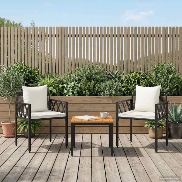 vidaXL tuinmeubelset 3 st Zwart en Cream Wit poly rattan, foto 2