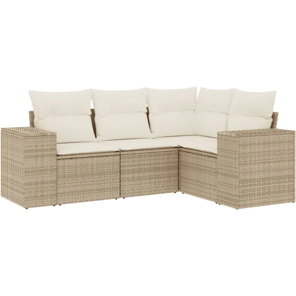 vidaXL 4-delige Loungeset met kussens poly rattan beige, foto 3