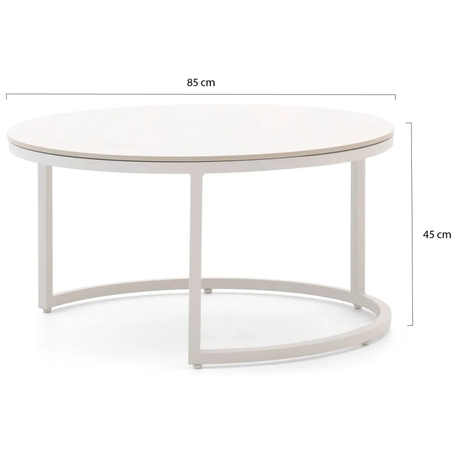 Bellagio tuinmeubelen Bellagio Oriago lounge tuintafelset ø85cm(h:45cm)/ø78cm (h:36cm) wit, foto 2