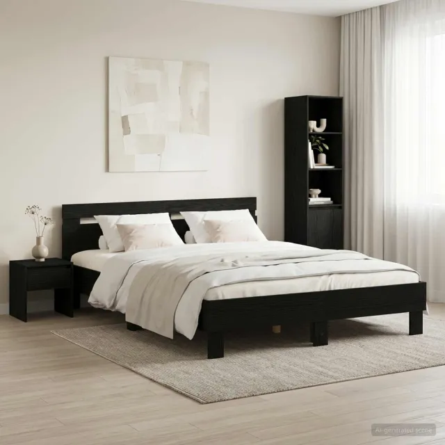 vidaXL Bedframe Zwart eiken 120 x 190 cm Bewerkt hout