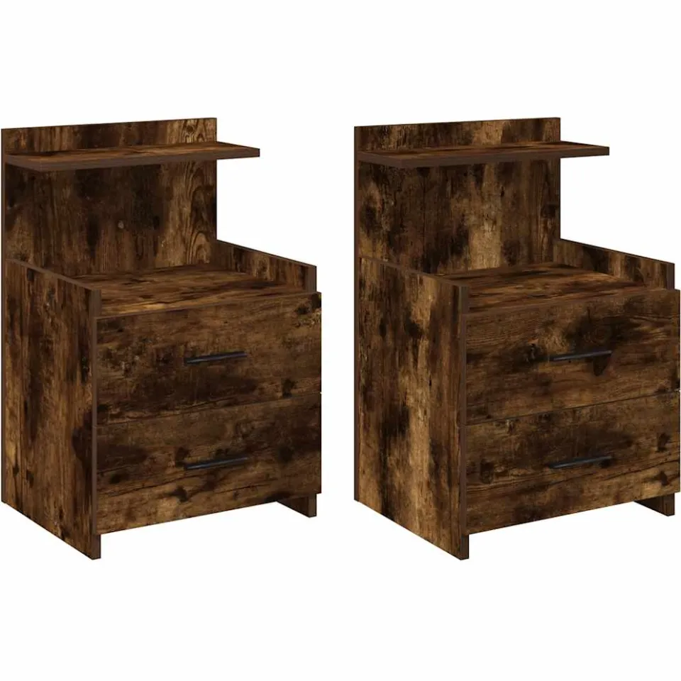 vidaXL Nachtkastjes 2 st met 2 lades gerookt eikenkleurig 40x36,5x62 cm, foto 3