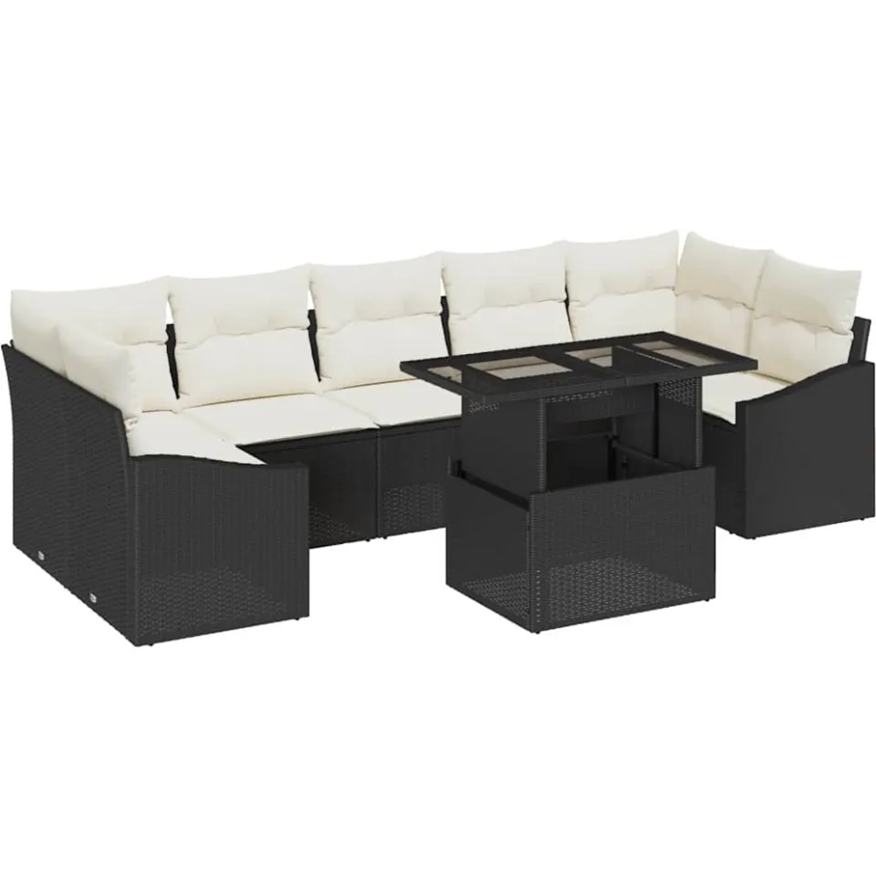 vidaXL Tuin Sofa Set 8 st Zwart poly rattan Grijs