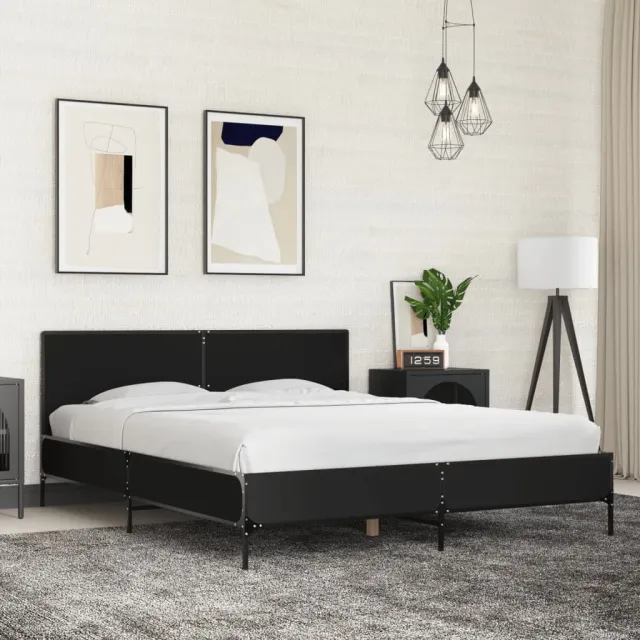 vidaXL Bedframe bewerkt hout metaal zwart 160x200 cm