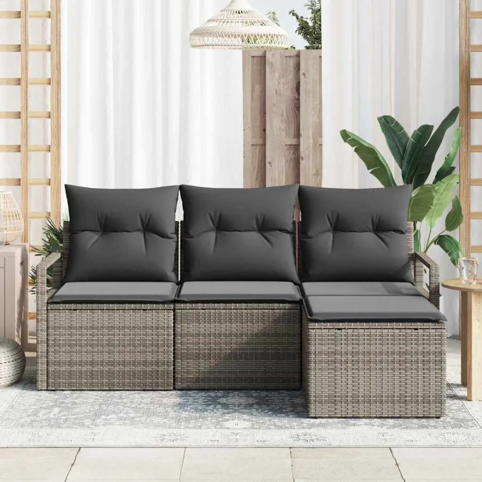 vidaXL Bankstel 4 st Grijs poly rattan, foto 3
