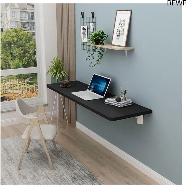 RFWR Inklapbare Houten Wandtafel | Multifunctionele Eettafel voor Ruimtebesparing Zwart