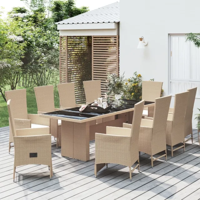 vidaXL 11-delige Tuinset met kussens poly rattan beige, foto 2