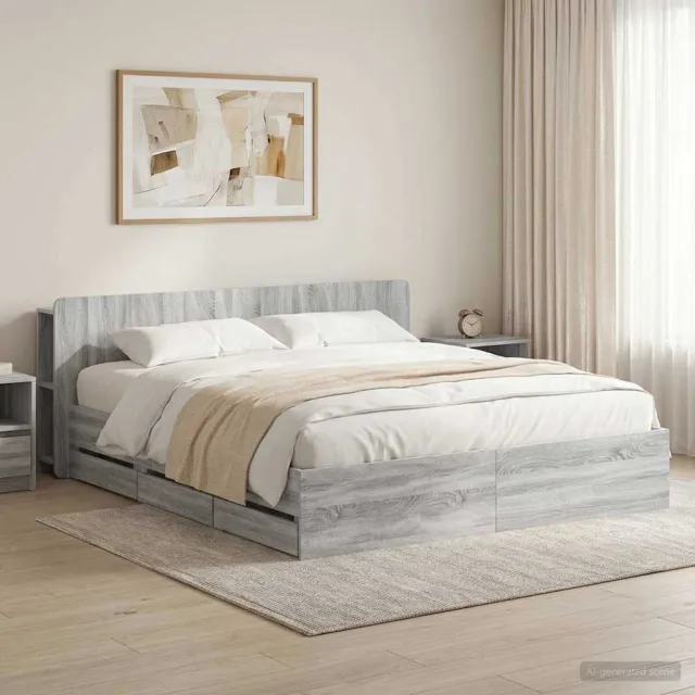vidaXL Bedframe met opbergruimte en hoofdbord met lade Grijs Sonoma