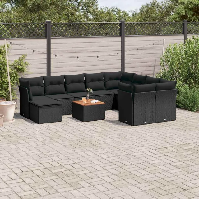 vidaXL 11-delige Loungeset met kussens poly rattan zwart, foto 2