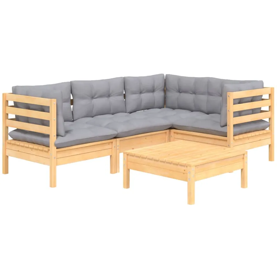 vidaXL 5-delige Loungeset met grijze kussens grenenhout Grijs