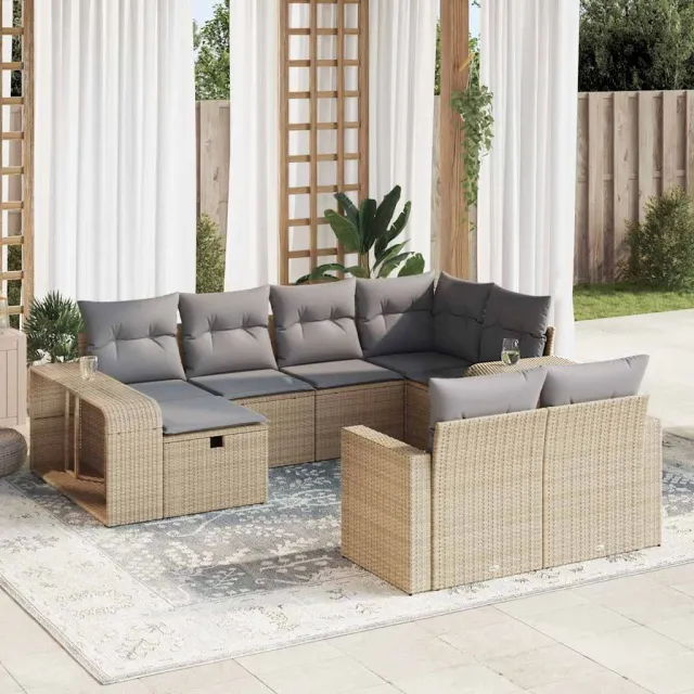 vidaXL 10-delige Loungeset met kussens poly rattan beige, foto 2