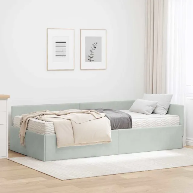 vidaXL Hoekbedframe met Matras 2 st Lichtgrijs 80 x 200 cm Fluweel