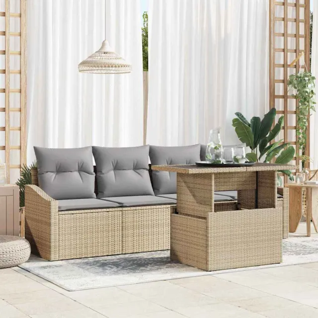 vidaXL Tuin Sofa Set 5 st Beige poly rattan, foto 2