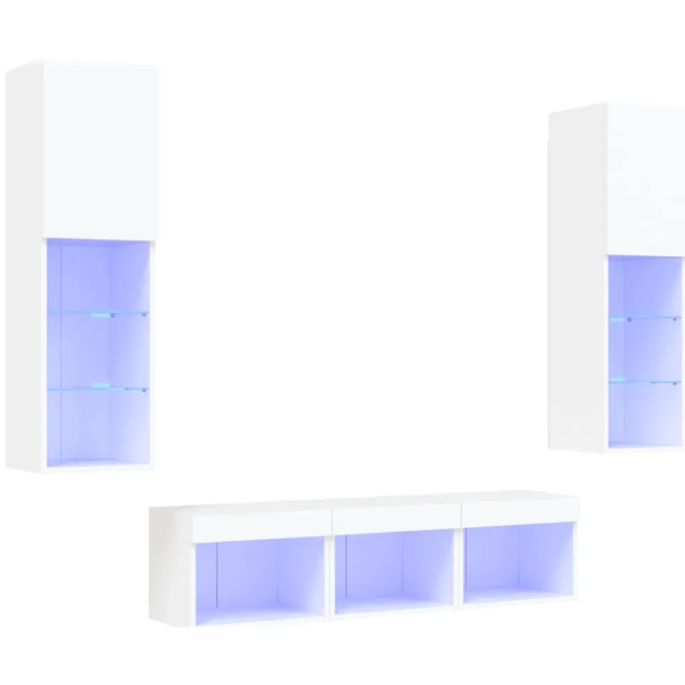 vidaXL 5-delige Tv-wandmeubelset met LED-verlichting bewerkt hout wit