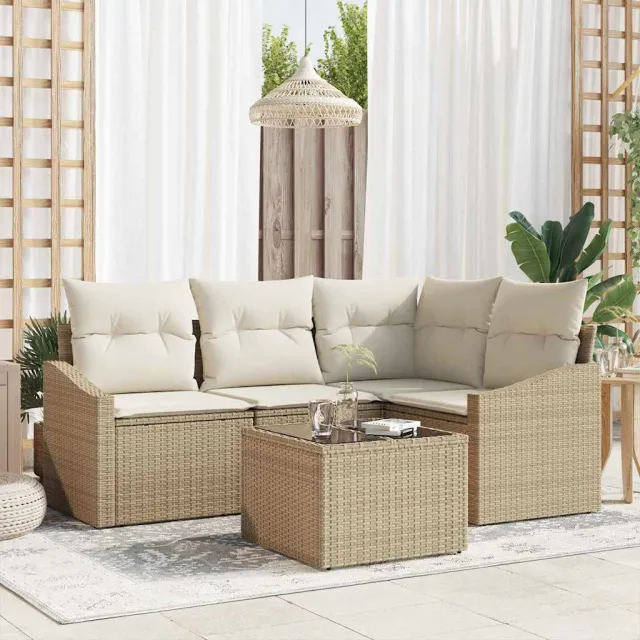 vidaXL Tuinbankenset 5 st Beige en Crème poly rattan