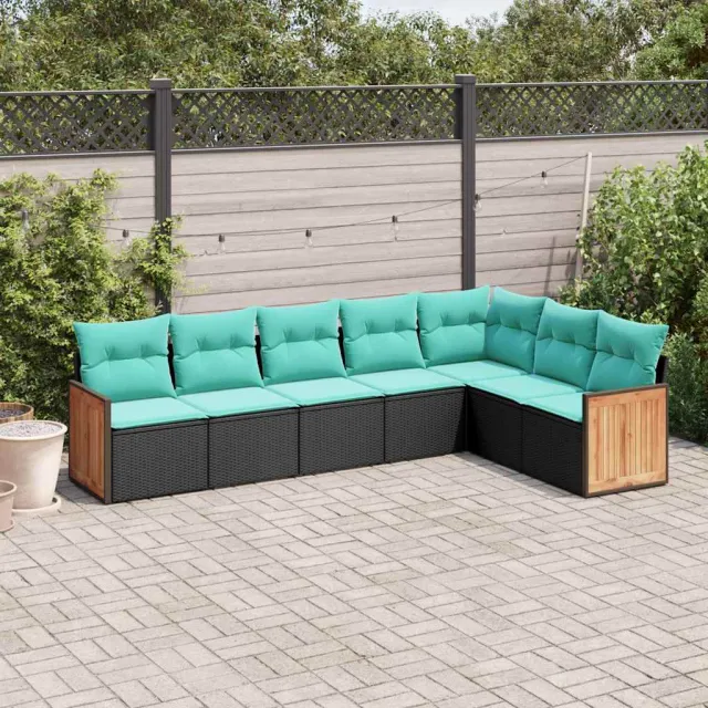 vidaXL 7-delige tuinbankset met kussens van zwart polyrotan, foto 2