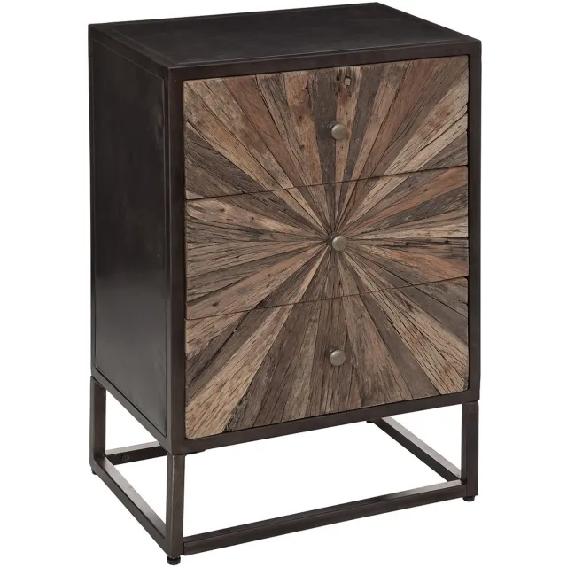 Atmosphera Nachtkastje ORIGINS, 3 lades, metaal en hout, 49 × 33 × 74 cm Bruin