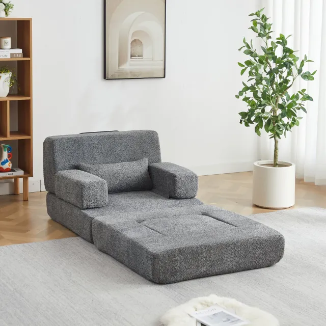 MIVRAY Slaapbank 90 x 90 x 80 cm - Opvouwbaar en Modulair met Slaapfunctie - Voor Woonkamer en Logeerkamer - Chenille - Grijs
