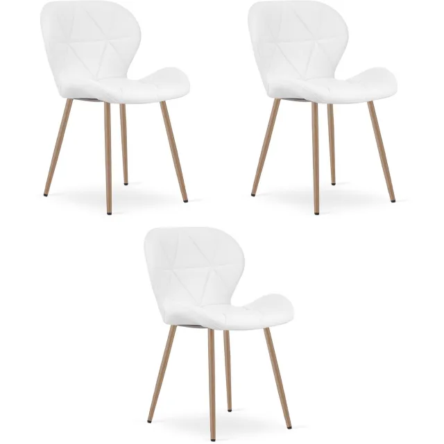 Oskar MANGO Eetkamerstoelen – Set van 3 – Wit Kunstleer – Metalen Poten in Eikenlook – Comfortabele Gestoffeerde Zitting – Modern Design – Voor Woonkamer, Keuken en Eetkamer – Max. 110 kg per Stoel