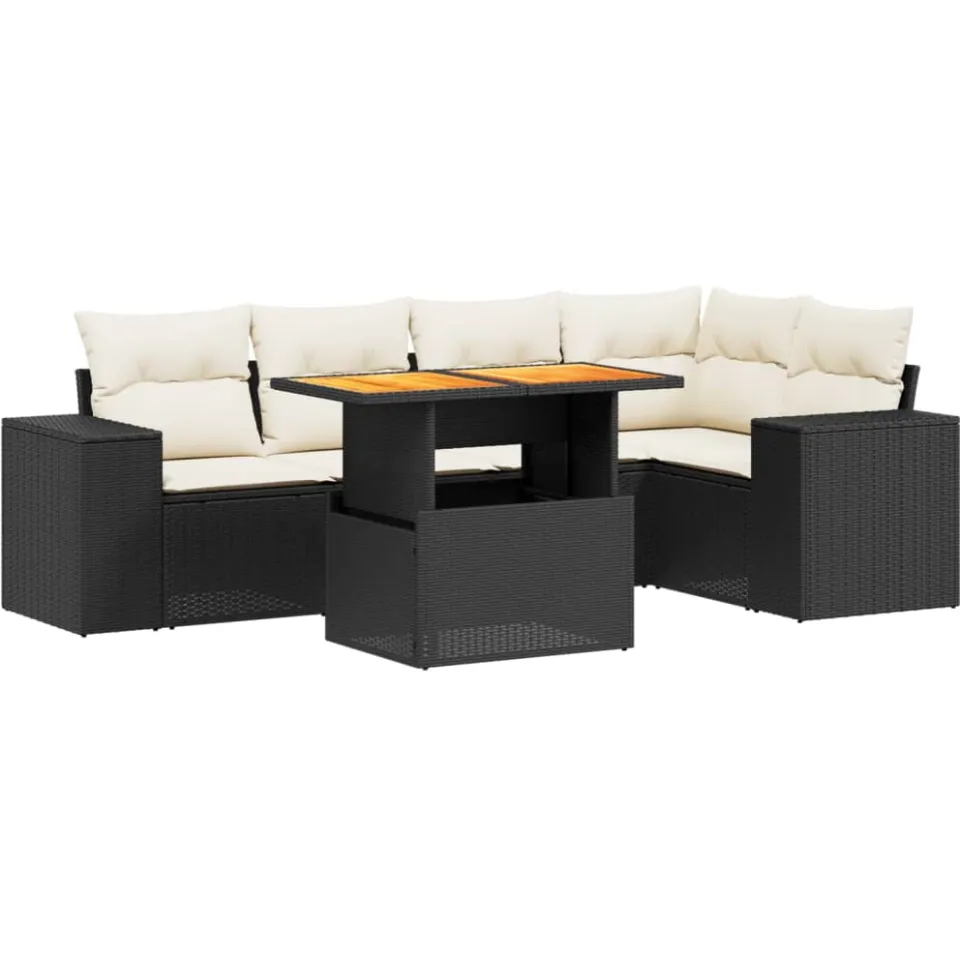 vidaXL 6-delige Loungeset met kussens poly rattan zwart