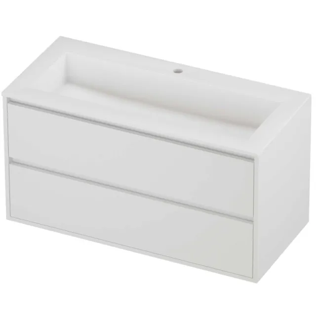 Proline Aristo Badmeubelset Polystone Elegant 1 Kraangat Greeploos 100x46x54 cm Mat Wit Mat White