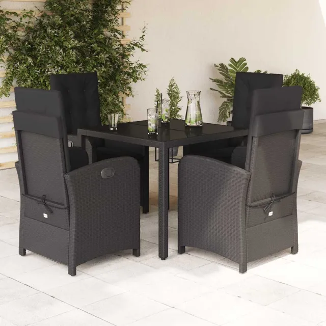 vidaXL 5-delige Tuinset met kussens poly rattan zwart, foto 2