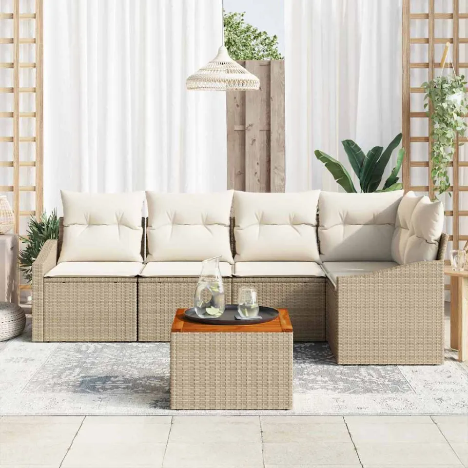 vidaXL Tuinbankenset 6 st Beige en Crème poly rattan, foto 3