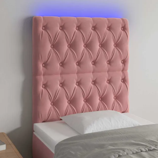 vidaXL Hoofdbord LED 80x7x118/128 cm fluweel roze