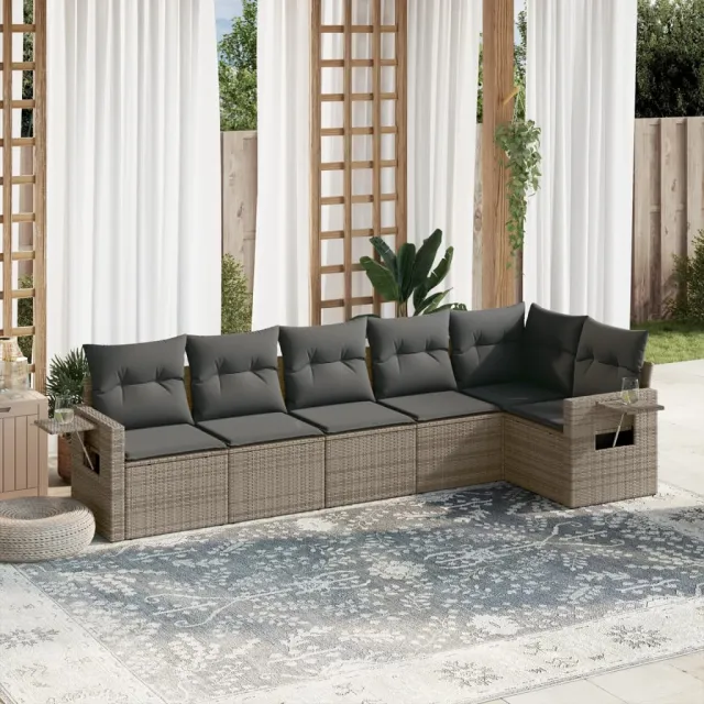 vidaXL 7-delige tuinbankset met kussens, grijs polyrotan, foto 2