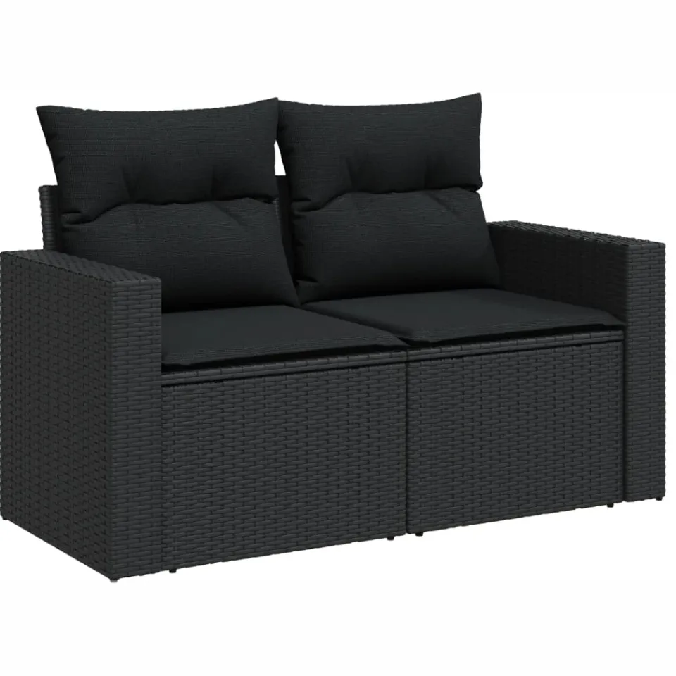 vidaXL 12-delige Loungeset met kussens poly rattan zwart