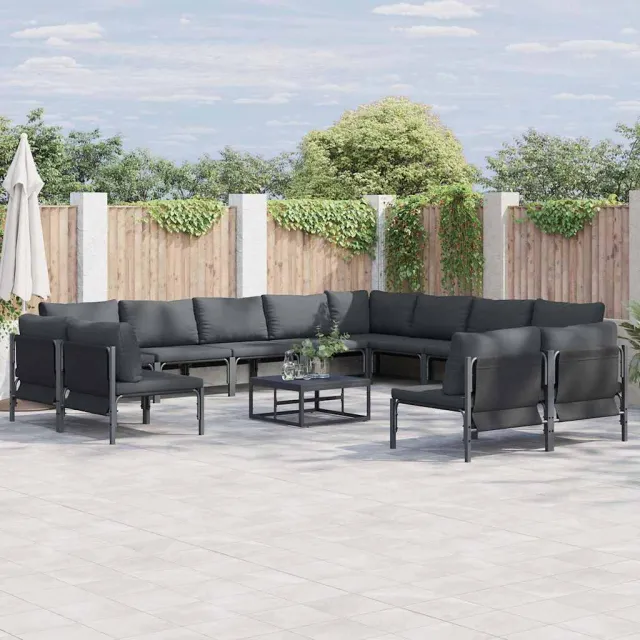 vidaXL Tuinbankenset 12 st Zwart Staal, foto 2