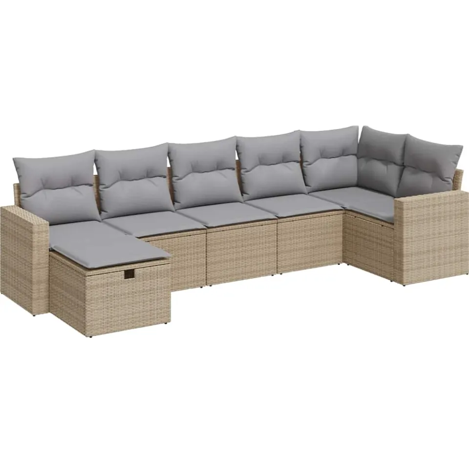 vidaXL 7-delige Loungeset met kussens poly rattan beige, foto 3