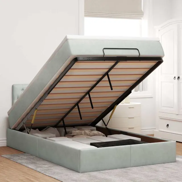 vidaXL Ottoman bed met matras en LED's 120x200 cm fluweel lichtgrijs grijs