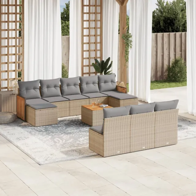 vidaXL 11-delige Tuinset met kussens poly rattan beige, foto 2