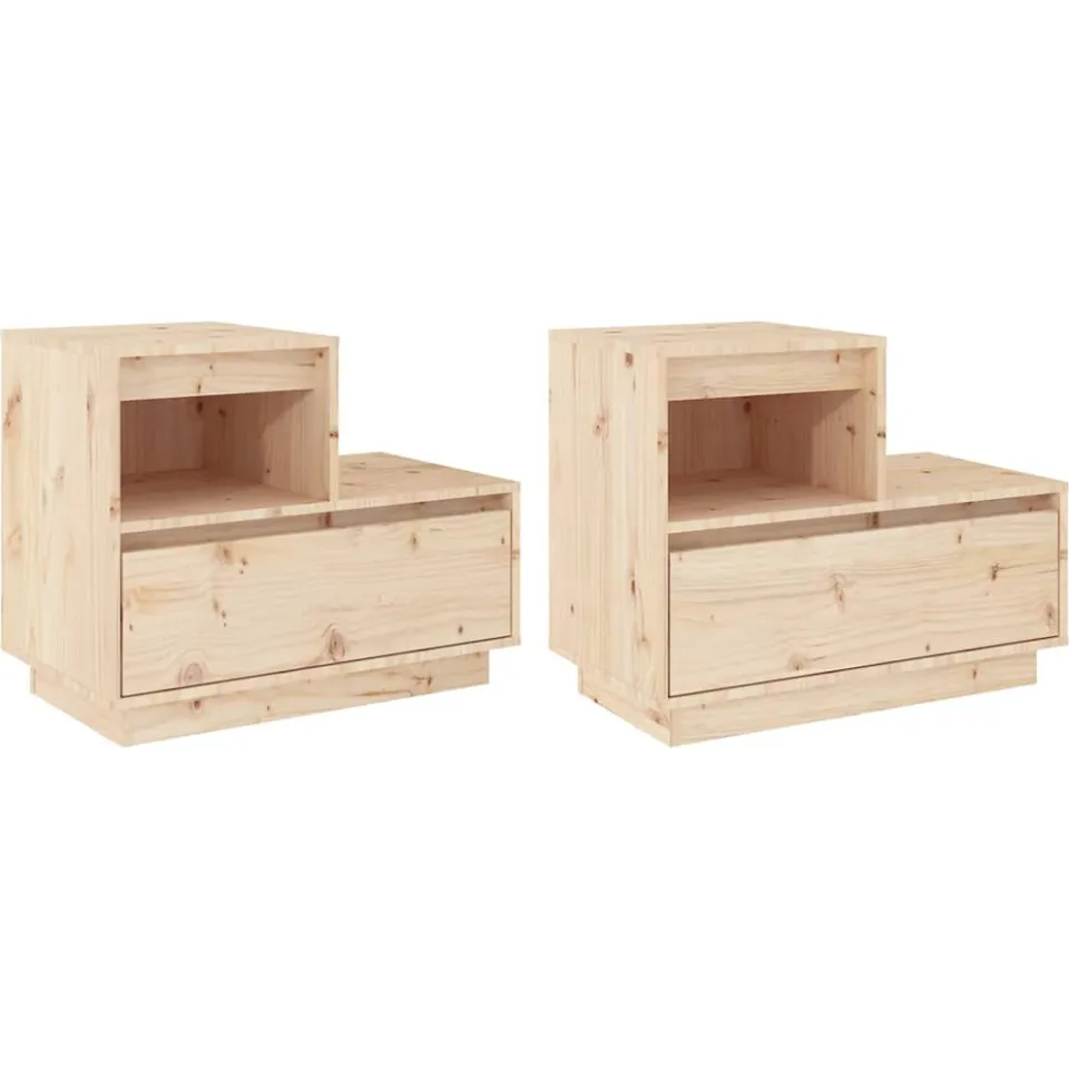 vidaXL Nachtkastjes 2 st 60x34x51 cm massief grenenhout bruin, foto 3